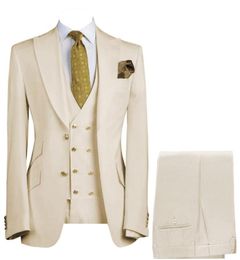 Latest Coat Pant Designs Beige Tuxedos Classic Men Wedding Groom Suit Slim Fit Modern Wedding Two Button Blazer 3 Piece Formal Sui3013498