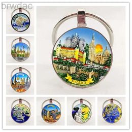 Key Rings Charm 25MM Keychain Europe Mediterranean Greece Spain France Glass Drawing Keychain Men and Women Jewelry Gifts 240412