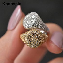 Knobspin S925 Sterling Silver 18k White Gold Plated Full Diamonds Sparkling Rings For Women Men Party Fine Jewellery 240407