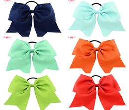 20Pcs 8 Inch Large Solid Cheerleading Ribbon Bows Grosgrain Cheer Bow Tie With Elastic Band Girls Rubber Hair Bands Beautiful HuiL4937533