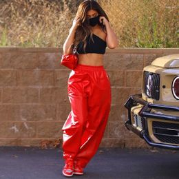 Women's Pants Hippie Trousers Streetwear Punk Black Leather Wide Leg Chic And Elegant Woman Cargo Clothing Summer 2024