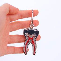 5Pcs Creative Tooth Shape Key Chain Metal Pendant Dental Clinic Advertising Gift