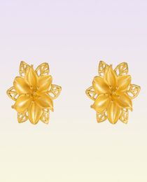Stud 24K Gold Color Stud Earrings for Women Fine Jewelry Vintage Hollow Flower Earring for Wedding Gift Gold Color Jewelry sh3323622