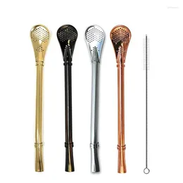 Drinking Straws 4pcs Rosegold Straw Filter 1 Brush Set Reusable 304 Stainless Steel Tea Metal Tools Bar Accessories Gift