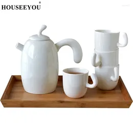 Teaware Sets 5Pcs/set Chinese Teapot & Cup Tea Accessories Set Japanese Ceramic Plain White Bone Coffee Mugs Drinkware Home