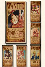 515x36cm Home Decor Wall Stickers Vintage Paper One Piece Wanted posters Anime posters Luffy Chopper Wanted6290368