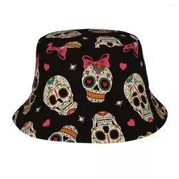 Berets Summer Beach Hatwear Sugar Skull Merch Bucket Hat Street Sun Mexican Style Ispoti UV Protection Fisherman Caps Camping