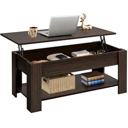 Modern 47.5" Wood Lift Top Coffee Table with Lower Shelf, Espresso Sofa table