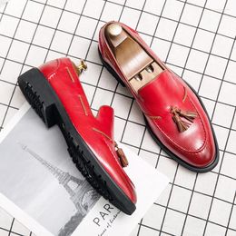 Casual Shoes Spring Italian Brand Handmade British Style Men's Loafers Red Tassel Dress Wedding Party For Man