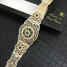 Luxury Crystal Waist Chain For Women Arabian Muslim Bridal Belt Jewelery Square Buckle length Adjustable Rhinestone Body Chain 240408