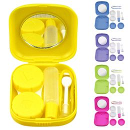 Mini Plastic Contact Lens Case with Mirror Portable Travel Kit Make Up Accessories Cute Coloured Contact Lenses Box Container