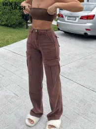 Pants Rockmore Brown Vintage Baggy Jeans Women 90s Streetwear Pockets Wide Leg Cargo Pants Low Waist Straight Denim Trousers 2021