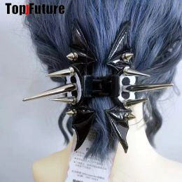 Streetwear Gothic Spike Hair Grab Punk Hip Hop Handmade Leather Bat Devil Clip Women claw Party Hair Accessories