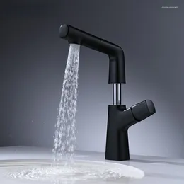 Bathroom Sink Faucets Copper Body Black Pull-out Faucet Lifting Rotating Stretching Basin And Cold Wash