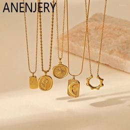 Chains ANENJERY L316 Stainless Steel Star Moon Flower Pendant Necklace For Women Simple Clavicle Chain Jewellery Accessory