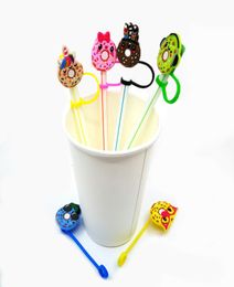 Custom Donut pattern soft silicone straw toppers accessories charms Reusable Splash Proof drinking dust plug decorative 8mm straw 8189535
