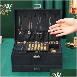 Jewellery Boxes We Oversized 3-Layes Black Flannel Box Boite A Bijou Organiser Necklace Earring Ring Storage For Women Gifts Drop Deli Dhjza