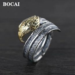 BOCAI 100% S925 Silver Jewellery Accessories Trendy Rock Eagle Head Feather Man and Woman Rings Fashionable Birthday Gifts240412