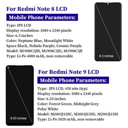 Choice For Redmi Note 8 LCD M1908C3JH Screen Parts For Xiaomi Redmi Note 9 LCD Display Note 10X Touch Screen Assembly Digitizer