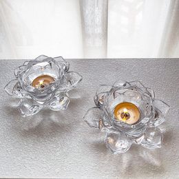 Crystal Lotus Flower Tea Light Holder Lotus Petals Votive Candle Holder, Candle Stand Lotus Candle Lamp for Table Centerpiece