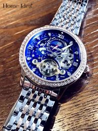 Wristwatches Fashion Mens Hollow Out Fully Automatic Mechanical Watch Shiny Diamonds Luminous Business Casual Work Watches