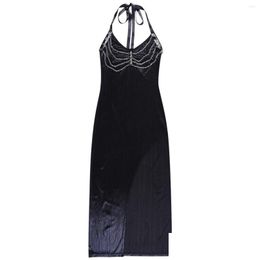 Basic Casual Dresses Womens Gothic Style Elegant Slim Fit Chain Hanging Neck Split Dress Drop Delivery Apparel Clothing Dh1E5
