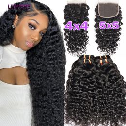 38 40 Inch Water Wave Human Hair Bundle Deal With 4X4 5x5 6x6 HD Lace Closure Frontal With Bundle Brazilian Hair Weave Extension