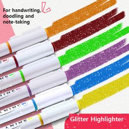 4pcs Kawaii Glitter Highlighter Pens, Chisel Tip Metallic Shiny Pastel Marker for Journaling Scrapbook Coloured School Stationery