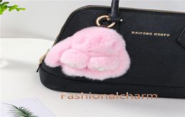 10cm Cute Real Genuine Rex Rabbit Fur Bunny Bag Charm Keyring Phone Purse Handbag Pendant Gift2158608