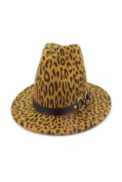 2019 new Unisex Leopard Print Wide Brim Wool Felt Fedora Hats Men Women Trilby Vintage Chapeau Fashion Warm Sun Panama Cap95206973790307