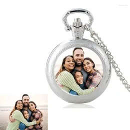 Pocket Watches Personalized Custom Quartz Watch Fashion Silver Men Women Necklace Pendant Diy Your Own Design Jewelry Gifts