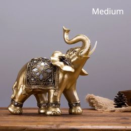 Exquisite Elephant Decorative Statue,Auspicious Feng Shui Gold Elephant Resin Ornaments,Office Desktop Home Decor Figurines