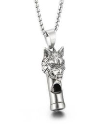 Gothic Wolf Head Whistle Necklace Pendant Casting Stainless Steel Rolo Chain Jewelry For Mens Boys Cool Gifts 3mm 24 Inch4856554