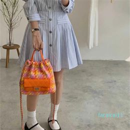 Spring Women's Academy Style Chain Backpack Fashion Versatile Checkered Woven Backpack for Women