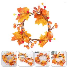 Decorative Flowers Maple Pumpkin Wreath Thanksgiving Day Outdoor Wreaths Front Candlestick Festival Silk Cloth Leaf Decor Prop Table