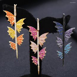 Dangle Earrings Elegant Brand Trendy Luxury Long Shining Feather Leaf Drop Cubic Zirconia For Women High Quality Jewellery