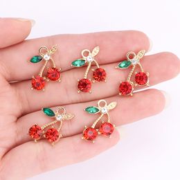 10Pcs Luxury Crystal Red Cherry Charm for Women's Jewellery Making Cute Necklace Pendant Earring Accessories Diy Supplies Metal