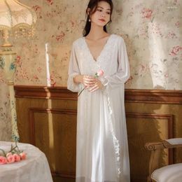 Women's Sleepwear Long-sleeve Gauze Nightgown Female Spring Lace Princess Pyjama Dress Loose Oversize V-neck Home Clothes Autumn