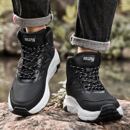 Fitness Shoes Add Pile Warm Cotton Outdoor Leather Top Waterproof Hiking Men's Non-slip High-top Sneakers Women's Thick Soles