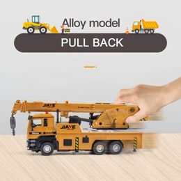 1/50 Scale Crane Truck Model Toy Alloy Engineering Vehicles Metal Diecast Pull Back Sound Light Decorations Toys for Boys Gifts