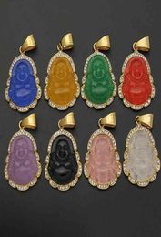 Vaf Whole Green Gold Jade Buddha Mini Small Pink Orange Lavender Collier Budda Bhudda Buddah Stone Pendant Necklace8564467