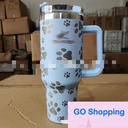 HIgh-end New 40Oz Handle Footprints Car Cup Stainless Steel 304 Vacuum Cups with Straw Car Cold-Keeping Ice Cream Cups