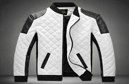 Designer jacket men039s stand collar PU leather jacket coat black and white Colour matching large size motorcycle leather4894092