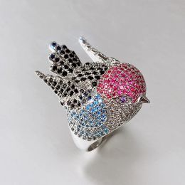 Huitan Fancy Animal Bird Ring Full Bling Iced Out CZ Colourful Flying Bird Rings for Women Personality Accessories Party Jewellery