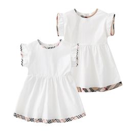 Vestido de abrigo para meninas de verão, vestidos de princesa, vestido de manga curta de algodão, garotinha de saia xadrez de saia