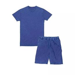 Wholesale New Design Summer Acid Wash T-shirt and Shorts Set for Men Knitted Fabric Shirt Short