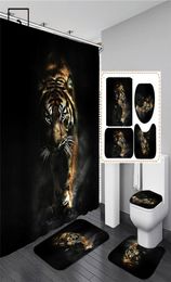 Black Tiger Animals Printed Shower Curtain Set Bathroom Bathing Screen Antislip Toilet Lid Cover Carpet Rugs Kitchen Home Decor 25615222