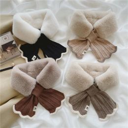 Scarves Winter Plush Scarf Woman Thick Fish Tail Wool Knit Cross Fur Collar Outdoor Cycling Windproof Neck Protection Warmer