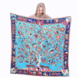 LESIDA Pure Silk Scarf Women Large Shawls Stoles Tree Print Square Scarves Echarpes Foulards Femme Wrap Bandanas 130*130CM 1303 240412