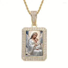 Pendant Necklaces 18K Gold Plated Zircon Stainless Steel Virgin Mary Christian Flower Necklace Jewellery Mens Fashion Party Birthday Gift